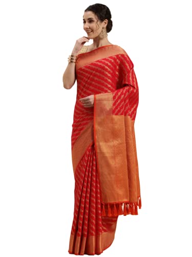 Image of Panzora Women's Banarasi Silk Woven Zari Work Saree With Unstitched Blouse Piece