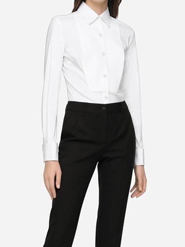 SUNNOW Women's White Tuxedo Button Up Shirt Long Sleeve Bib Collar Blouse Dressy Casual Tops3