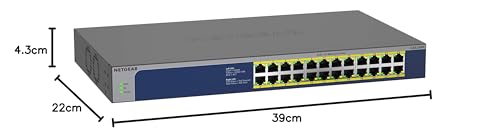 NETGEAR (GS524PP) SwitchEthernet PoE 24 ports Gigabit (10/100/1000), switch RJ45 avec 24 ports PoE+ @ 300W, Silencieux, bureau/rack et protection à vie ProSAFE
