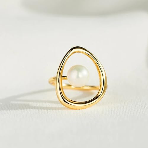 Pearl Ring for Women 925 Sterling Silver 14k Gold Plated Ring Mother Daughter Ring Danity Irregular Statement Wedding Band Bridal Ring Graduation Jewelry Birthday Summer Ocean Gifts for Her2