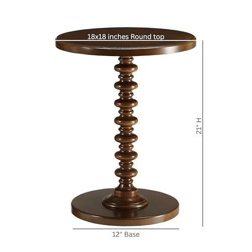 Image of Kundi Round Coffee End Table for Living Room - Modern Brown Accent Pedestal Side Table for Bedroom & Home Decor (Walnut)