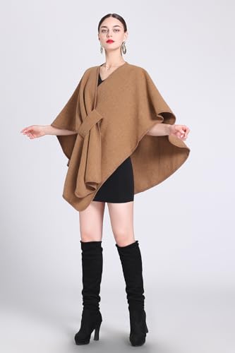 Huralona Women's Open/Cross Front Cardigan Shawls Wrap Solid Color Poncho Ruana Cape Plus Size Knit Wraps for Fall Winter3