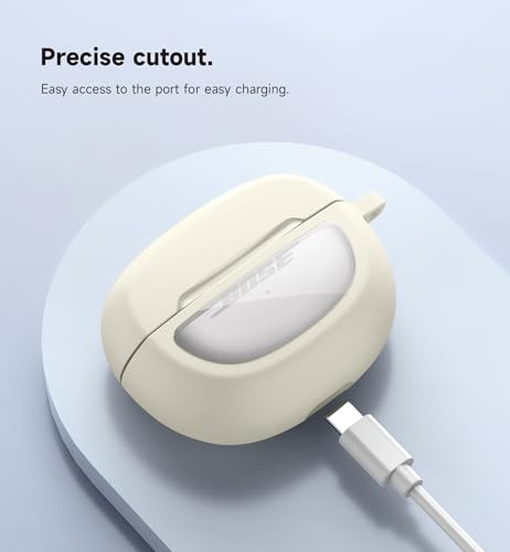 SURITCH Case for Bose Ultra Open Earbuds (2024), Shockproof TPU Protective Case with Carabiner and Keyring and Window with Transparent Logo (White)