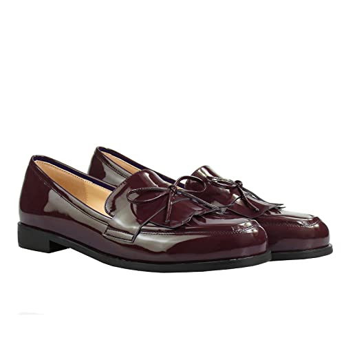Image of LEMUTISME Women Tassel Bow Penny Loafers Slip On Low Flat Heel Dress Shoes