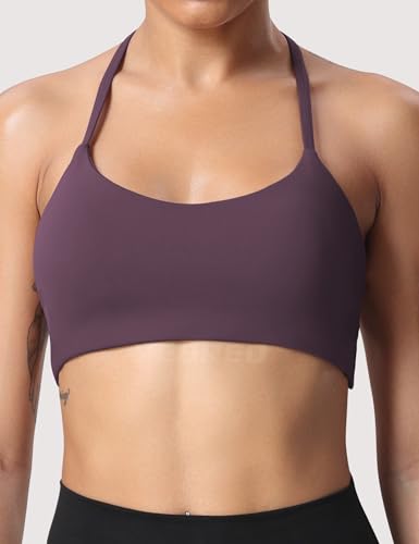Image of YEOREO Women's Sports Bra Halter Workout Sports Bra Strappy Criss Cross Back Bra Removable Padded Yoga Crop Top