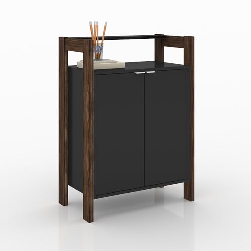 Armário Mesa baixa para Escritório Home Office AZ1008 MDP Preto/Nogal - Gran Belo