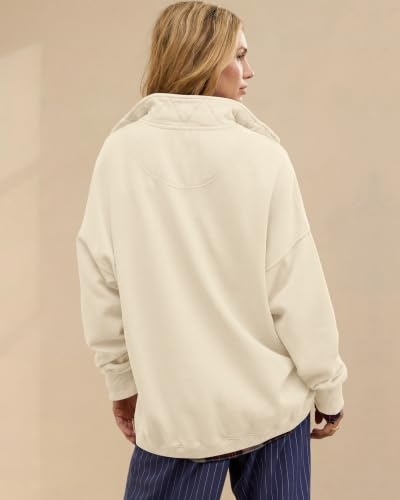 Image of Gacaky Sweatshirt for Women Oversized Casual Long Sleeve Button Henley Neck Pullover Tops Fashion Outfits Clothes