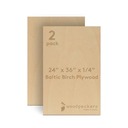 Baltic Birch Plywood 24 x 36 x 1/4 Inch - 6 mm Craft Wood, Pack of 2 B/BB Grade, Stronger Than Basswood Sheets or Balsa Wood, Perfect for Laser, CNC Cutting, Wood Burning, by Woodpeckers