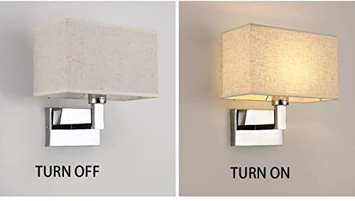 ARTCGC 1-Light Antique Gold Indoor Wall Lamp Fixture Mid-Century Modern Wall Sconce with Beige Fabric Shade Hallway Bathroom Vanity Light Bedside Nightstand Light (Nickel)