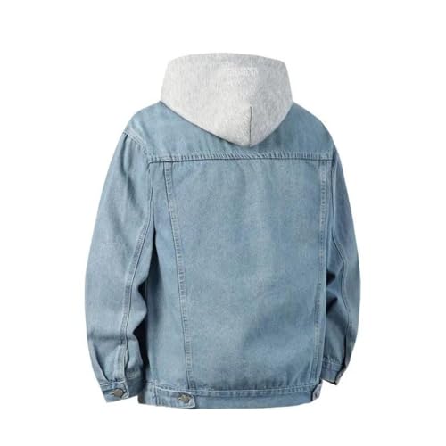 Men Hooded Denim Jackets Streetwear Outerwear Solid Color Loose Couple Coats3
