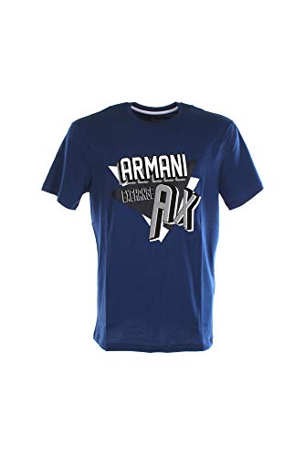 AX Armani Exchange mens Regular Fit 90's Throwback Logo Crewneck Cotton Graphic Tee T Shirt, Sodalite Blue, Small US