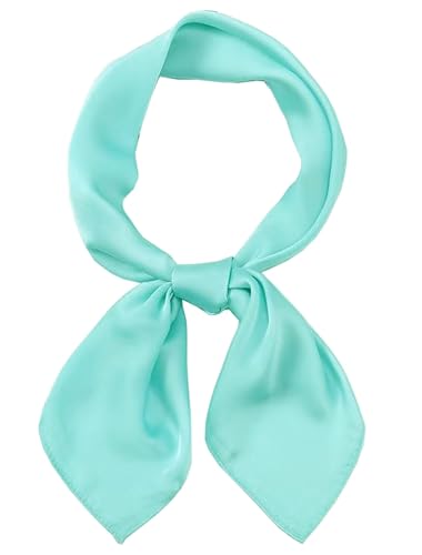 CHUNG Womens Scarf Satin Solid Color Fashion Girls Scarves bandana 50s Retro Emulation Silk Handbag Hair Ribbons Handkerchief Necktie Square 27.5 Aqua Green