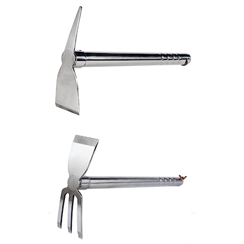 Knoruley 2PCS Outils Agricoles Combinés Argent Multifonctionnel Comprennent une Houe à Double Usage de 39 cm et une Pioche à Double Usage de 39 cm