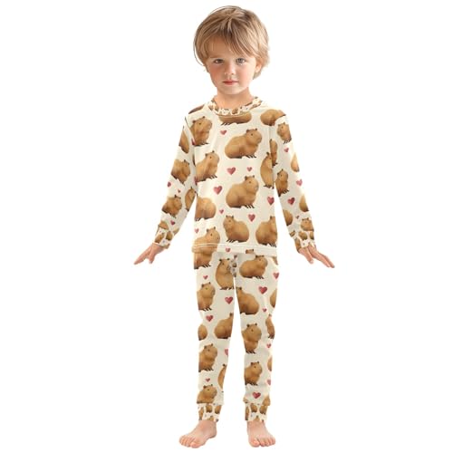senya Brown Capybara Cute Heart Pajamas Set Long Sleeve Soft Cotton Sleepwear 2 Piece3