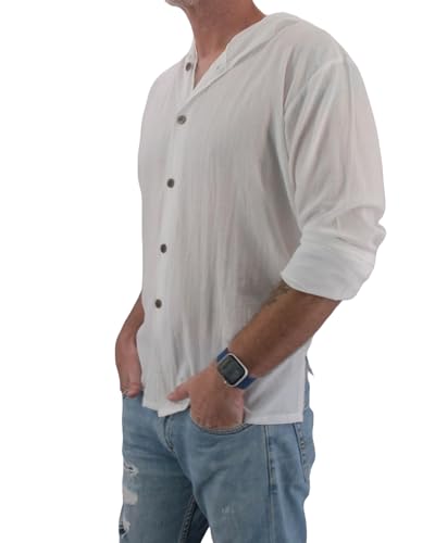 Men's Hoodie Button Down Hippie Shirts Beach 100% Soft Cotton Top Yoga Shirt4