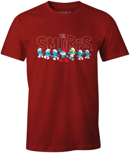 Les Schtroumpfs MESMURFTS011 T-Shirt, Rouge, L Homme