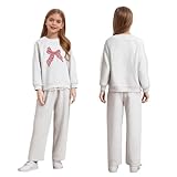 YiZYiF Girls Sports Tracksuits Long Sleeve Sweatshirt Pants Set Casual Clothing Sets Fashion Sweatsuit 2 Piece Outfits Light Gray 9-10 Years