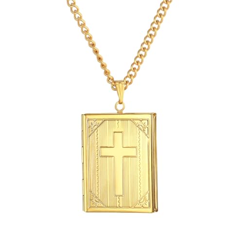 Collier médaillon photo de croix en finition or et argent au design ciselé de mode