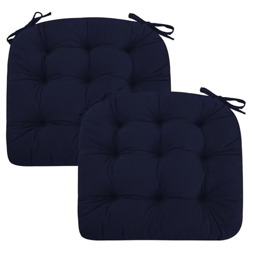 PRIMEPATIO 2er Set Stuhlkissen, 45x45x7 cm, Blau – Bequeme Sitzkissen aus Cordstoff und Kristallsamt mit Bindebändern, ideal für Esszimmer, Büro, Wohnzimmer und Gartenstühle, Hochwertige Füllung