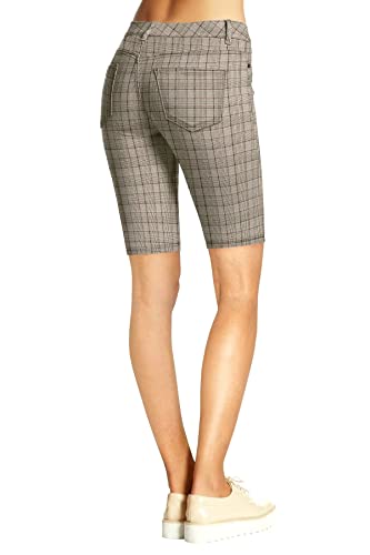Hybrid & Company Women's Ultra Stretch Perfectly Shaping Mid Rise Skinny Bermuda Shorts with Pockets B44875 1405 BROWNMULTI XL