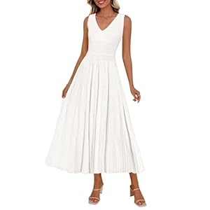 PRETTYGARDEN Summer Dresses for Women 2026 Spring Sleeveless V Neck Knit A Line Casual Midi Cocktail Wedding Guest Dress