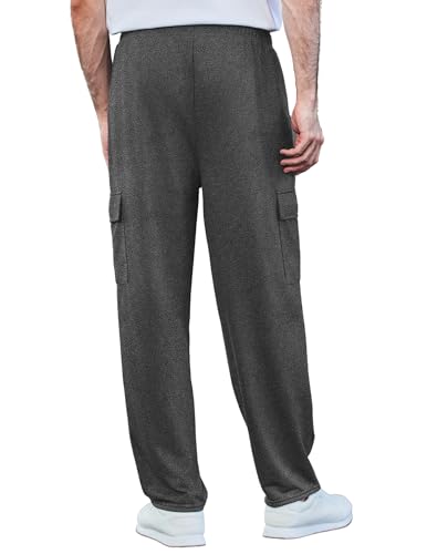Deyeek Mens Sweat Pants Cargo Sweats for Men Baggy Cargo Sweatpants Open Bottom Gym Joggers Men's Athletic Pants with Pockets Charcoal — view 2
