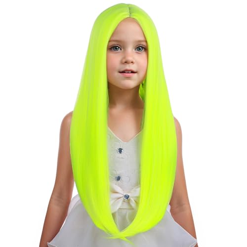 Perruque enfant longue vert fluo PATTNIUM cheveux synthétiques lisses