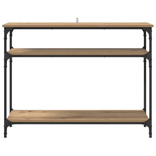 Mesa consola de madera con marco de metal y dos estantes de salón 6