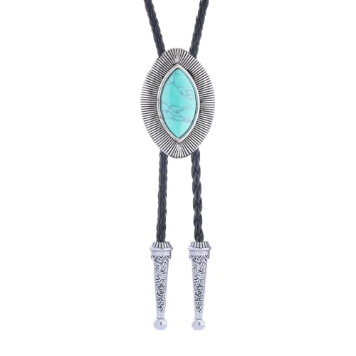 Image of Turquoise Bolo Tie for Men, Leather Braided Necktie Western Cowboy Bola Tie Costume Accessories for Men Women