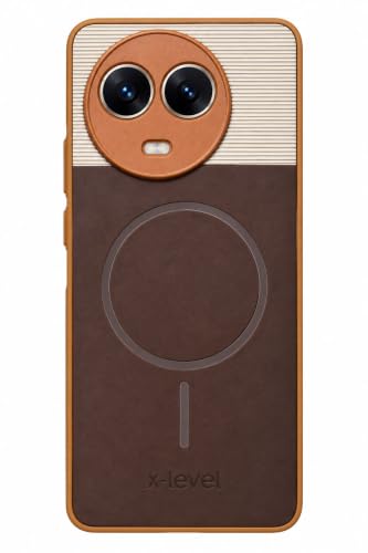 Image of Bintage Dual-Leather Mac Safe Design Phone Case| Soft Touch Finish | Full Camera Protectection Back Cover Compatible for Realme 11 / 11X 5G /Narzo 60X - White & Choco Brown