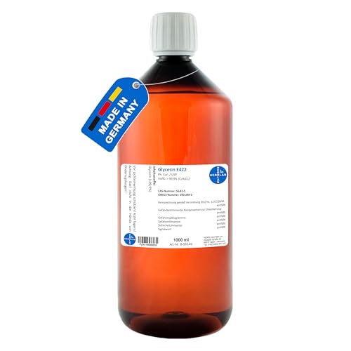 HERRLAN® Glicerina 99,9% – 1000 ml de origen vegetal y de grado farmacéutico – Para cremas, lociones, geles y cuidado de la piel – Fabricado en Alemania
