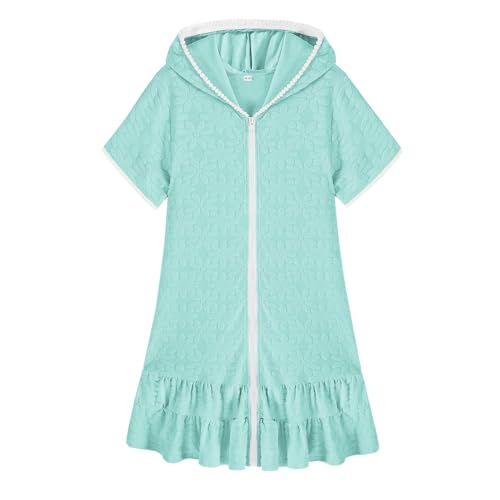 Weixinbuy Girls Swim Cover Up Kids Swimsuit Terry Zip Up Swimwear Hoodie Dress Wraps Beach Bathing Suit 3-13 Years2