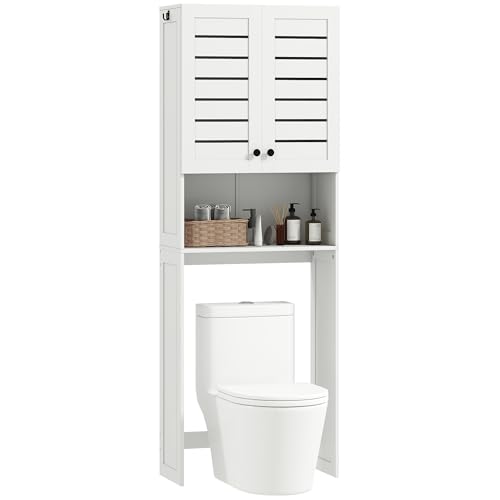 HOMCOM Meuble WC Dessus de Toilette/Machine à Laver avec Placard à Porte Double, étagères,...