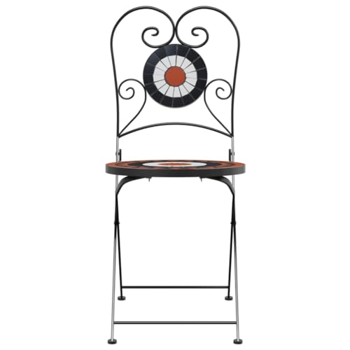 Chaises de table de jardin en céramique bicolore terre cuite et blanc avec structure pliante - 6