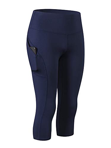 Andoer Calças femininas de ioga com bolsos cintura alta leggings esportivos meia-calça alongamento f