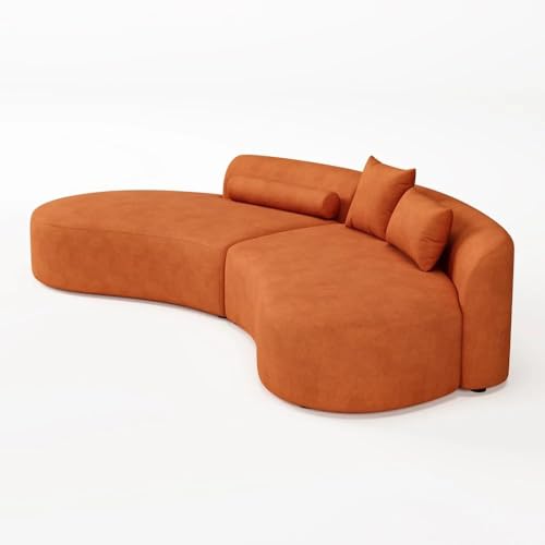 Image of Modern Style Curved Sectional Living Room, Minimalist Comfy Velvet Fabric Modular Sofa for Apartment, Home Office, Brown