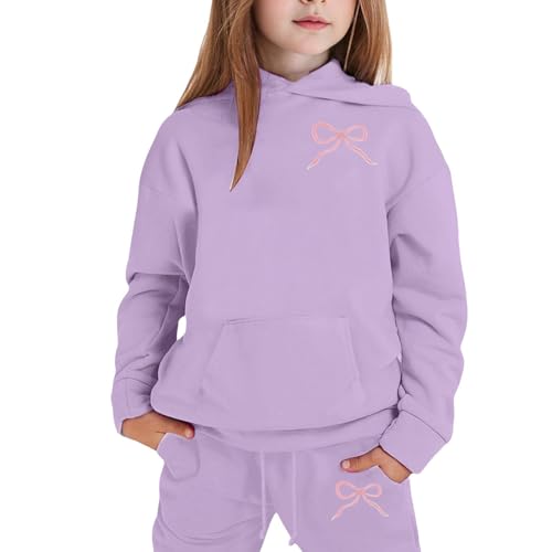 Unisex Kids Fleece 2 Piece Outfits Girls Boys Bow Print Hooded Sweatshirt and Jogger Sweatpants Sweatsuit Set for Toddler4