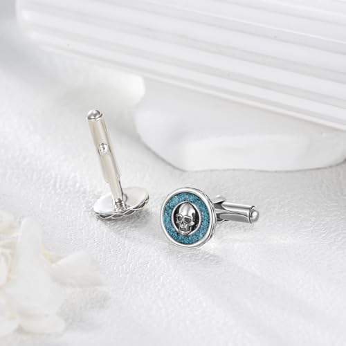 Mancuernillas Calavera Plata Esterlina 925 y Turquesa miniatura 6