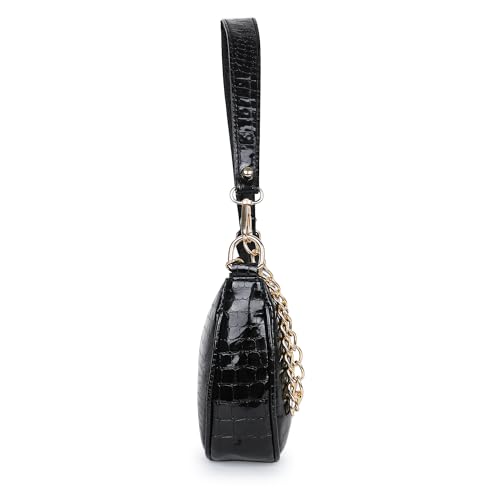 Image of clementine Women Fashion Croco Shoulder Bags - One Big Zip Pocket Canvas Handbag Bags for Girls, Ladies and Daily Use Office, Travel (BLACK)