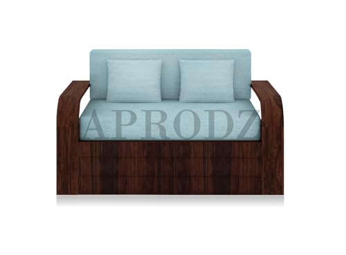 Image of APRODZ Solid Sheesham Wood Sofa Cum Bed 3 Seater with Side Storage Velevt Fabric Cushions Perfect Sofa Furniture for Home Living Office Room and Guests (Walnut Finish 75x51x30-Inch)