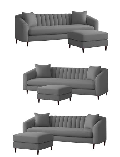 Image of Casaliving Doraldo 4 Seater L Shape Convertible Sofa Set for Living Room, 3 Seater & Ottoman Modular Sectional Couch for Small Space (Dark Grey Colour) Fabric