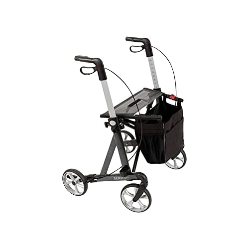 Rehasense Schwergewichts-Rollator Server HD XXL, bis 200 kg belastbar I Aluminium-Rollator leicht & faltbar mit extra breitem Rahmen & Einkaufstasche I Alu-Rollator zusammenklappbar, L, anthrazit