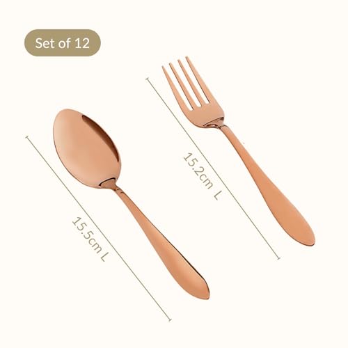Image of Nestasia Stainless Steel 12 Piece Cutlery Set for Dining Table - Rust & Stain Resistant 6 Spoons & 6 Forks with Glossy Finish | Rose Gold PVD-Coated Flatware Set for Home, Kitchen & Gifting
