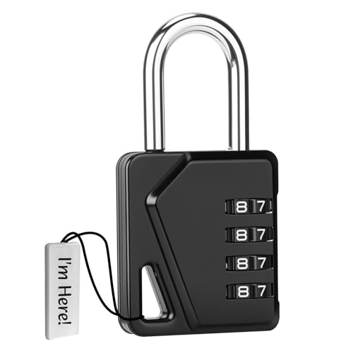 Euqvunn Candado Taquilla con Código de 4 Dígitos, Candado Combinacion Resistente a la Intemperie con Etiqueta Escrita, Candado Taquilla Gimnasio Refuerzo de Carcasa para Escuela (1 Unidad Negra)