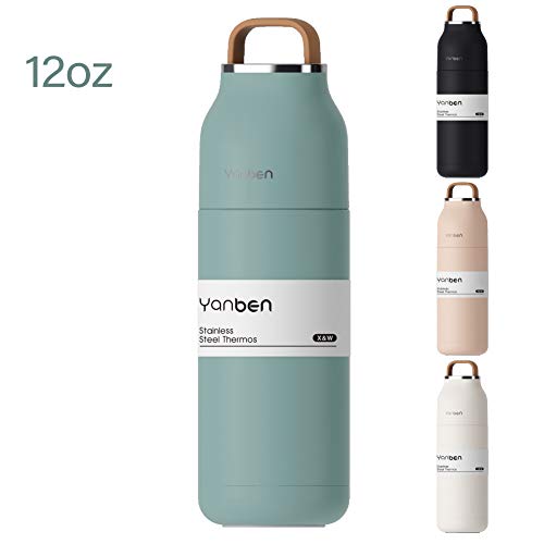 Stainless Steel Water Bottle, Yanben Vacuum Cup Leakproof 12oz with Soft Silicone Handle