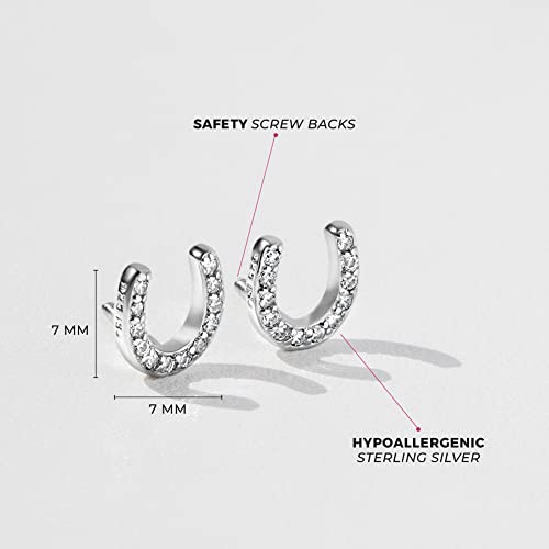 925 Sterling Silver Girl's CZ Horseshoe Earrings with Screw Backs | Hypoallergenic Small Horse Shoe Earrings for Toddlers to Pre-Teen - Animal Lover Jewelry Gift for Horse Lovers4