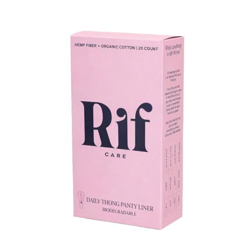 Rif Care Organic Hemp Cotton Thong Liners 20 Count | Breathable Ultra Thin Panty Liners for Women | Plastic Free Fragrance Free Daily Feminine Hygiene Protection for Light Flow