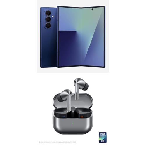 Image of Samsung Galaxy Z Fold7 256GB Unlocked AI Smartphone, Blue Shadow w / Galaxy Buds 3 Pro AI True Wireless Bluetooth Earbuds, Silver