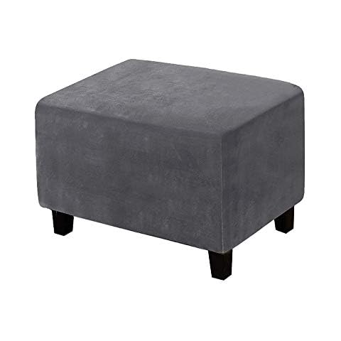 VIENLOVE Rectangle Ottoman Slipcover Stretch Velvet Footstool Protector Covers Stretch with Elastic Bottom Feature Textured Machine Washable (Gray, Large Size) Cover