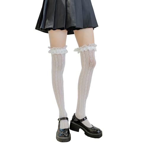 Image of Thigh High Stockings with Bow, Santa Accessory Y2K Fishnet Socks with Lace Brim Lingerie Tights for Women